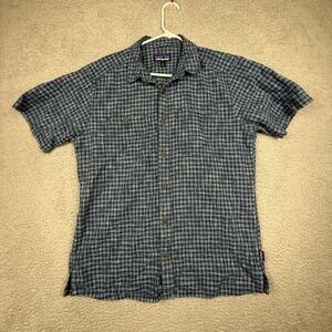 Patagonia Mens Plaid Short Sleeve Button Up Shirt Size Medium Blue White